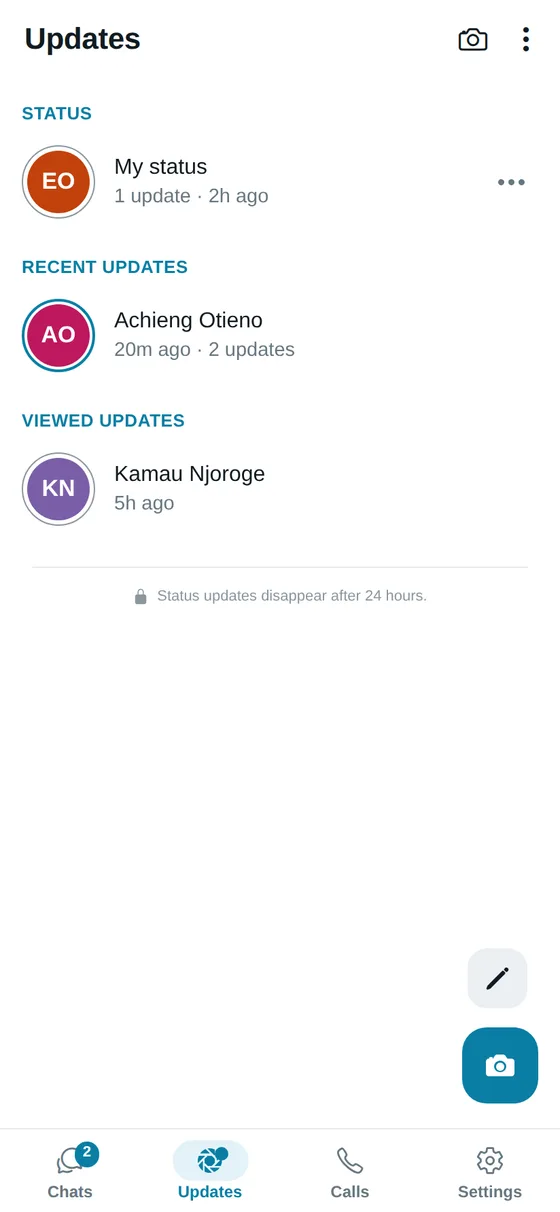 Status updates from contacts